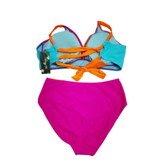 Colorblock Bikini Set With Adjustable Straps & High-Waist Bottoms Size L - Picture 2 of 9